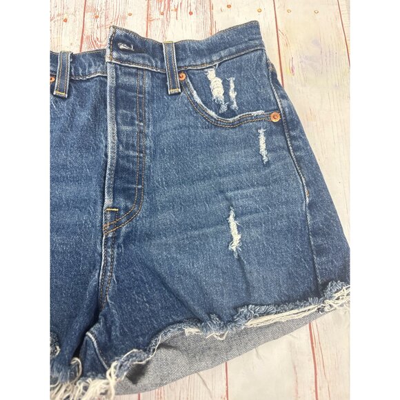 Levis High-Waisted Distressed Denim Shorts With Frayed Hem Size 26 - Picture 3 of 14